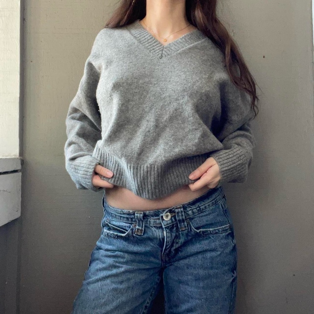 Zara Grey V Neck Sweater